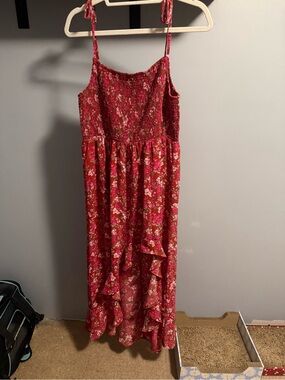 Crystal Doll Red Floral Smocked high low Dress